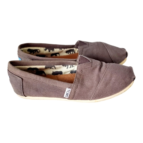 Toms Brown Canvas Slip On Shoes Size 7 - Picture 2 of 6